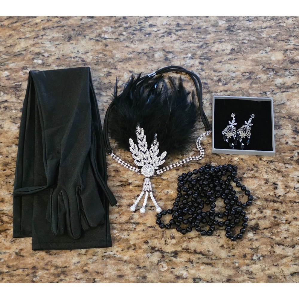 Adrianna Papell Grey Sequin Flapper Dress Set 1920s Gatsby Costume Size 12 - Picture 4 of 8